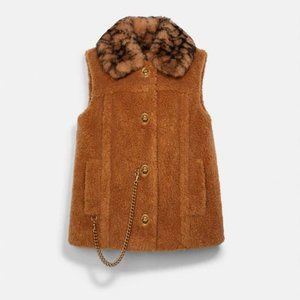 NWT Coach X Jennifer Lopez JLO Sherpa Signature Vest Small Logo Coat Jacket